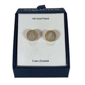 City by City 14K Gold Plated Cubic Zirconia Pave Ball Stud Earrings NEW